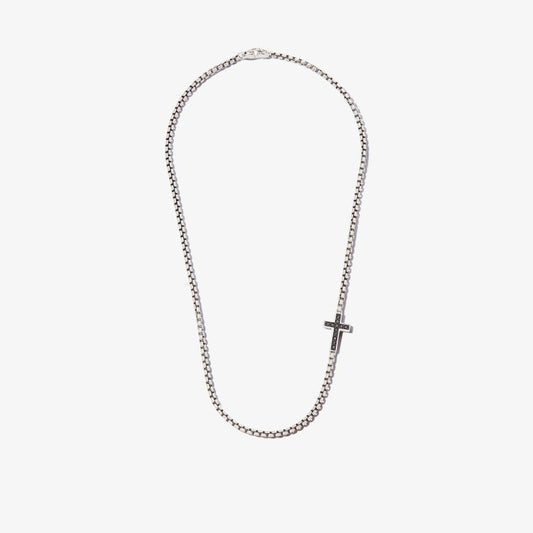 Sterling Silver Cross Large Box Chain Diamond Necklace