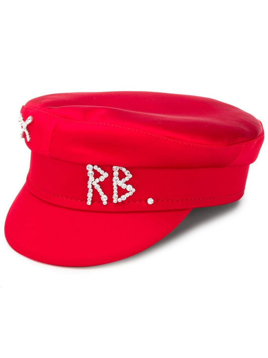 Red Satin Embellished Baker Boy Hat