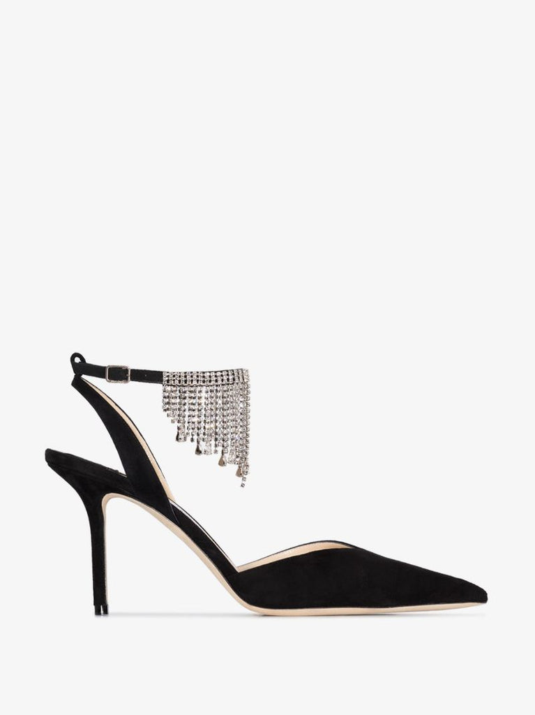 Black Birtie 85 Crystal Suede Pumps