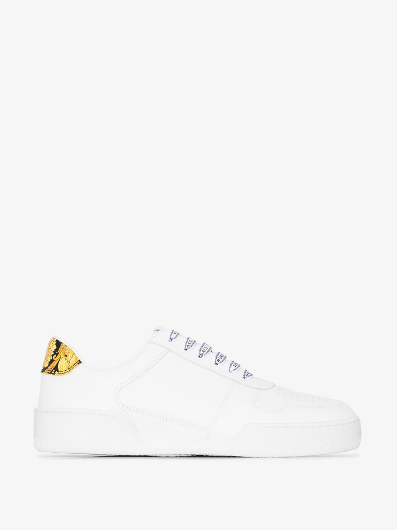 White Baroque Print Leather Sneakers