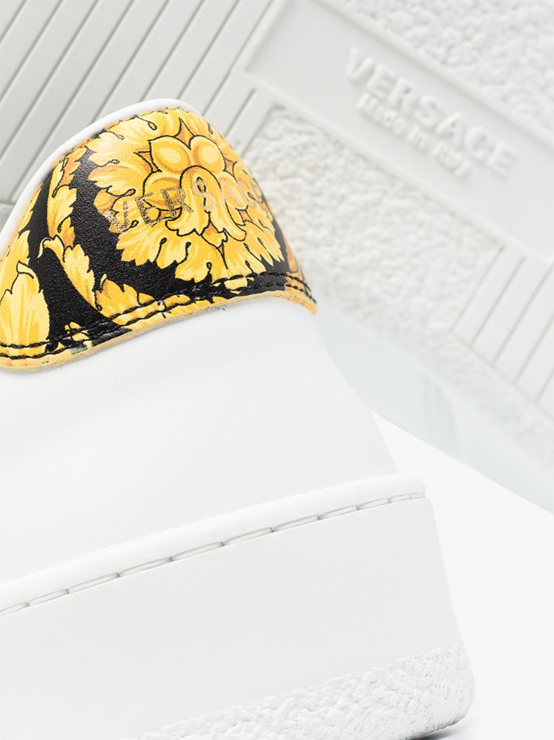 White Baroque Print Leather Sneakers