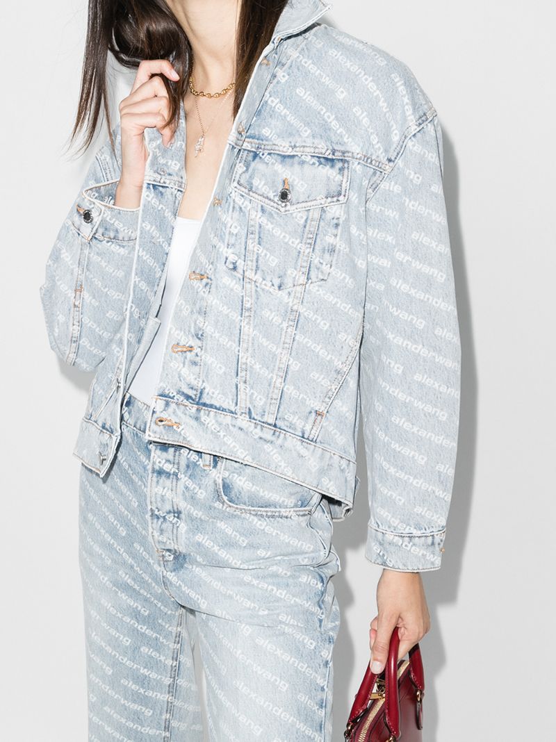 Blue Falling Back Logo Print Denim Jacket