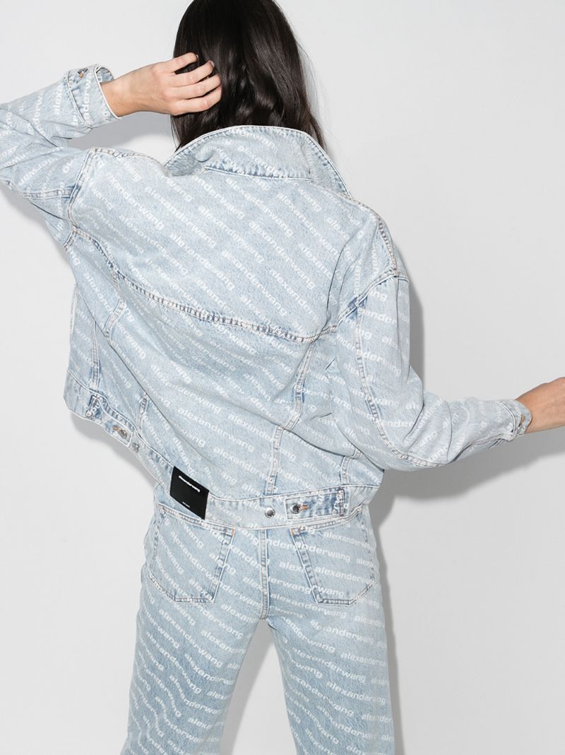 Blue Falling Back Logo Print Denim Jacket