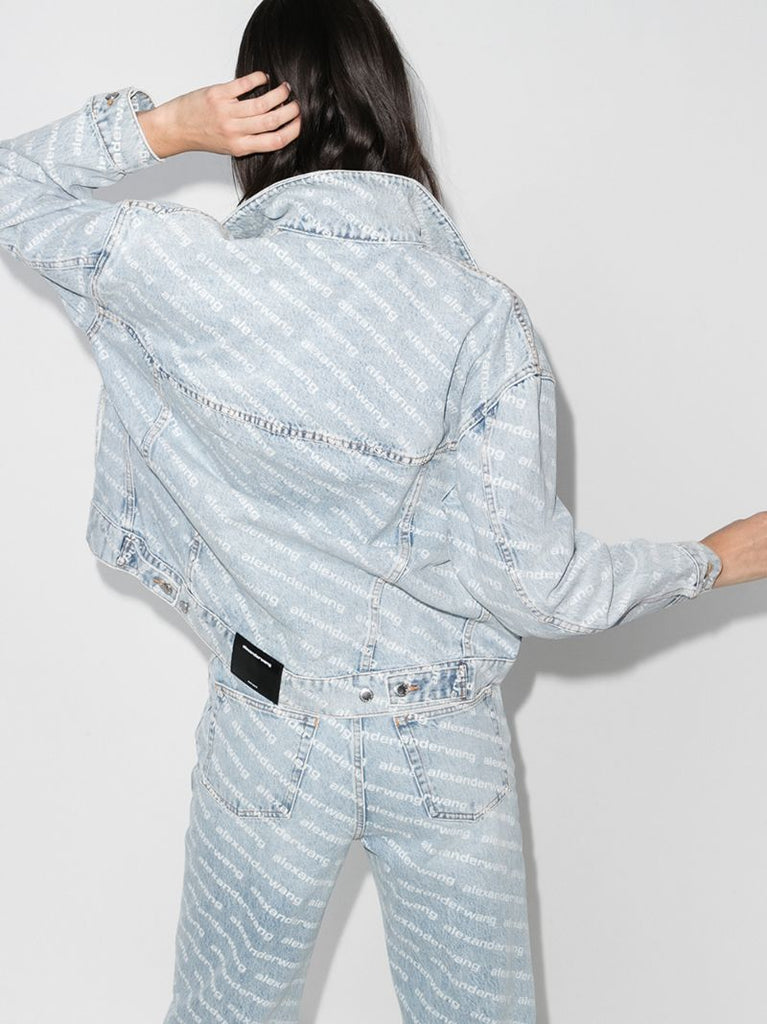 Blue Falling Back Logo Print Denim Jacket