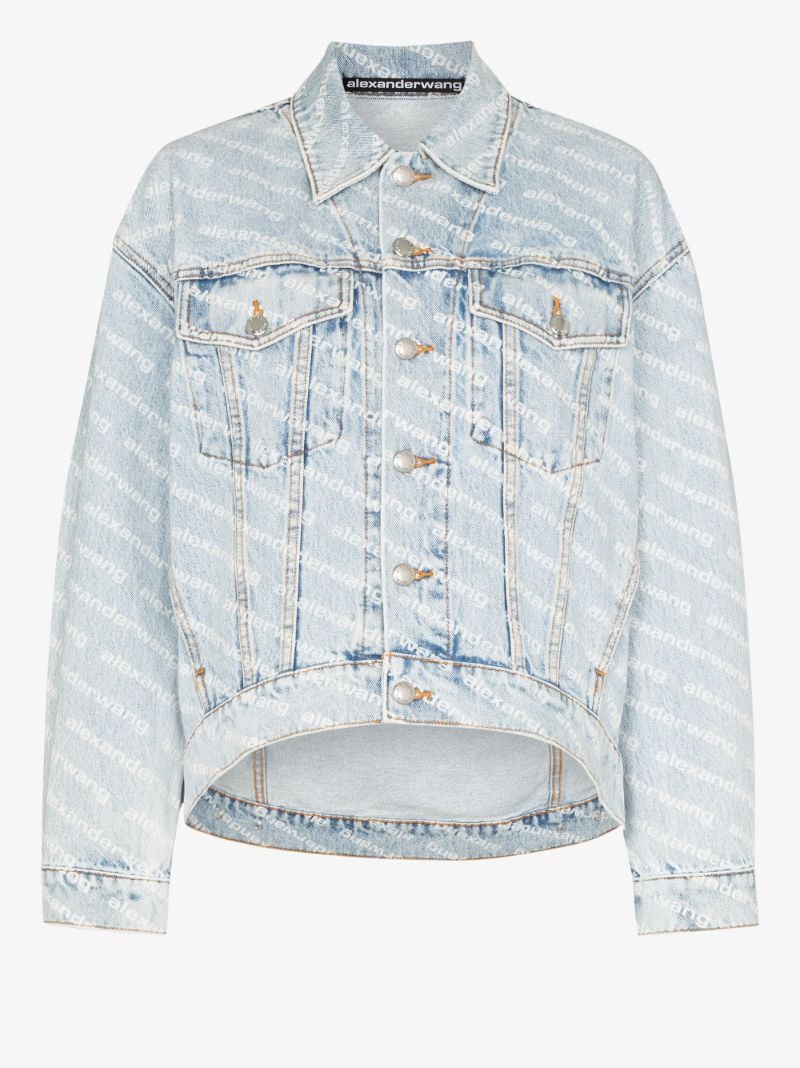 Blue Falling Back Logo Print Denim Jacket