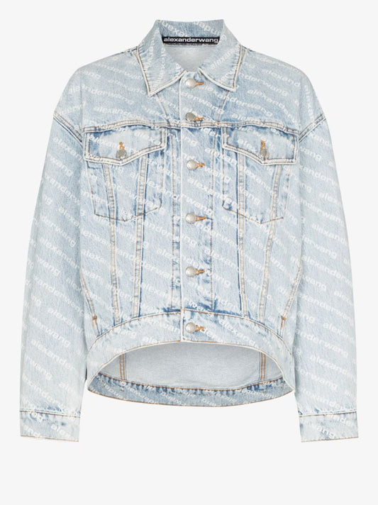 Blue Falling Back Logo Print Denim Jacket
