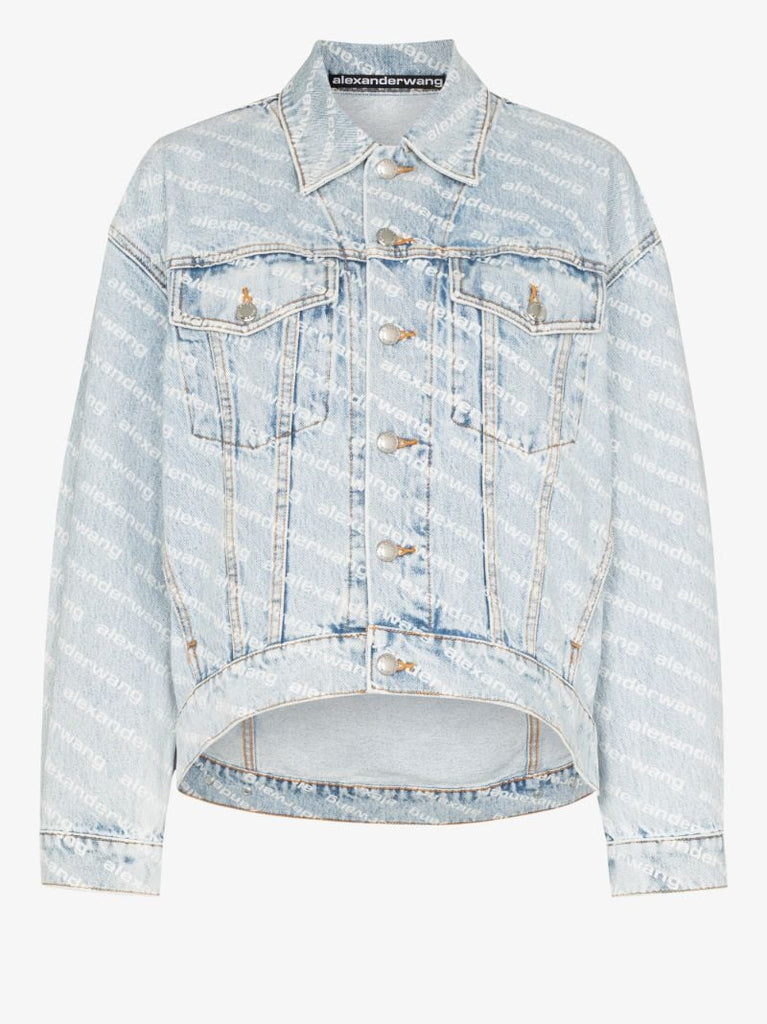 Blue Falling Back Logo Print Denim Jacket