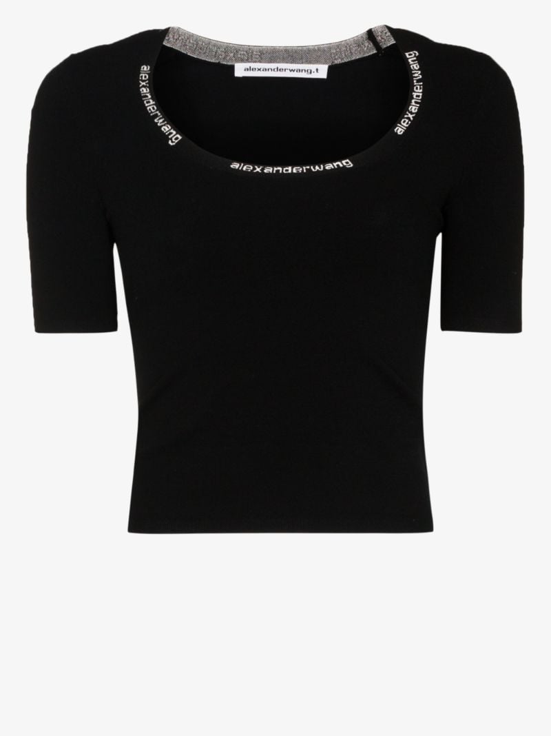 Embroidered Logo Scoop Neck Top