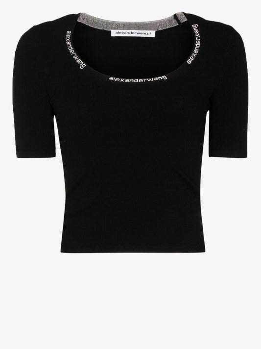 Embroidered Logo Scoop Neck Top