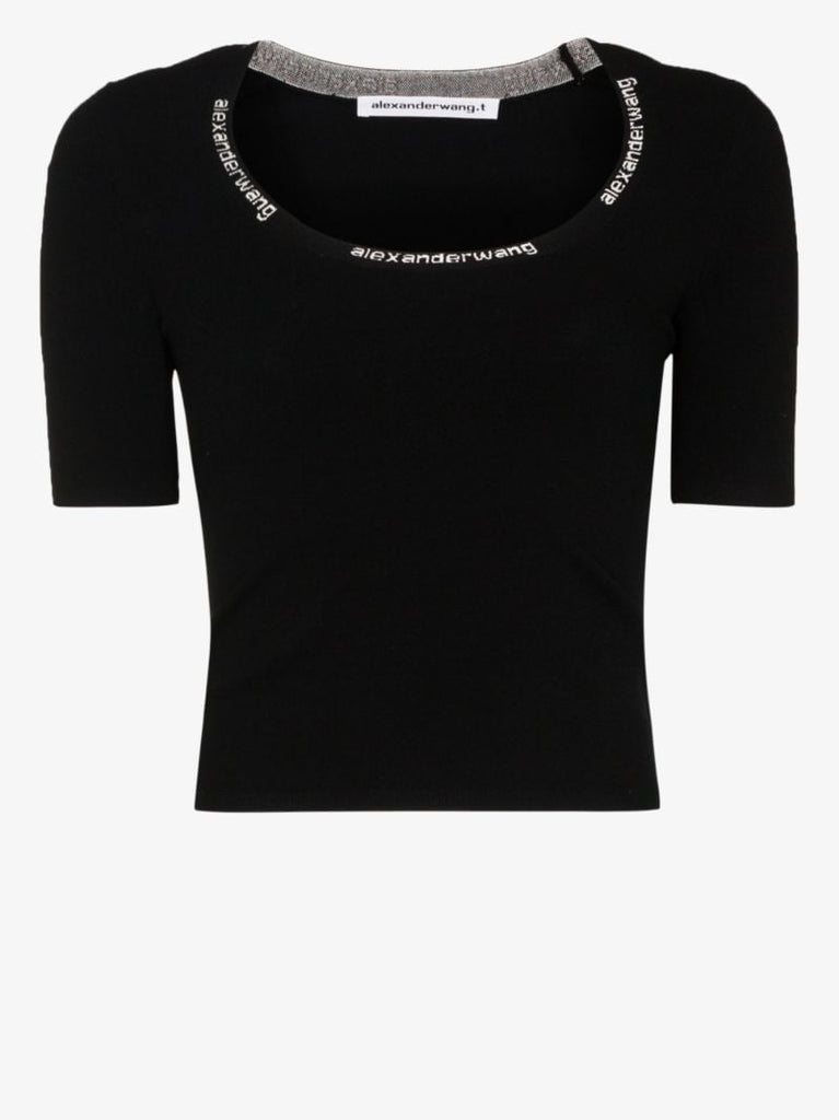 Embroidered Logo Scoop Neck Top