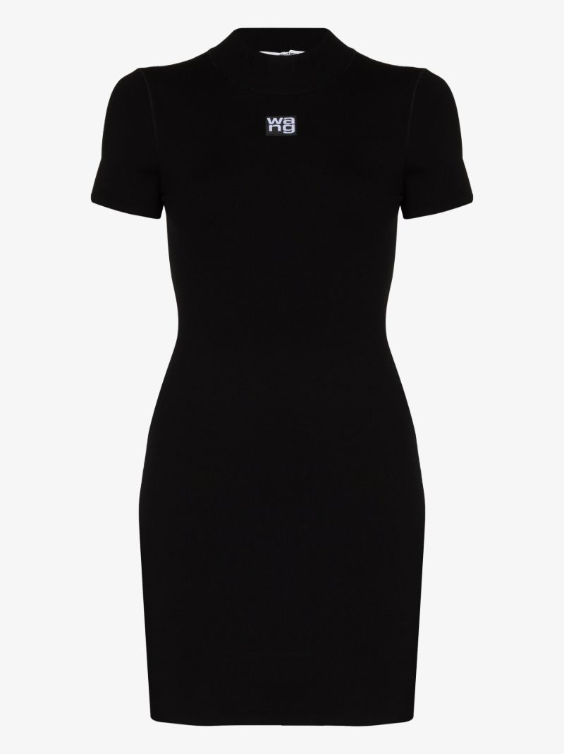 Black High-neck T-shirt Mini Dress