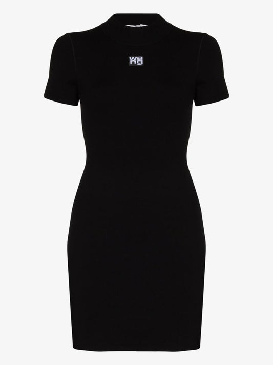 Black High-neck T-shirt Mini Dress