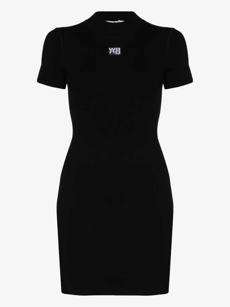 Black High-neck T-shirt Mini Dress