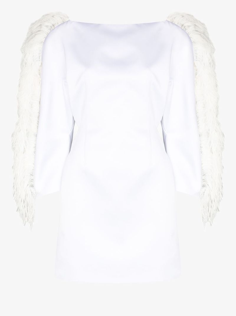 Feather-trim Mini Dress