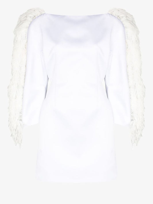 Feather-trim Mini Dress