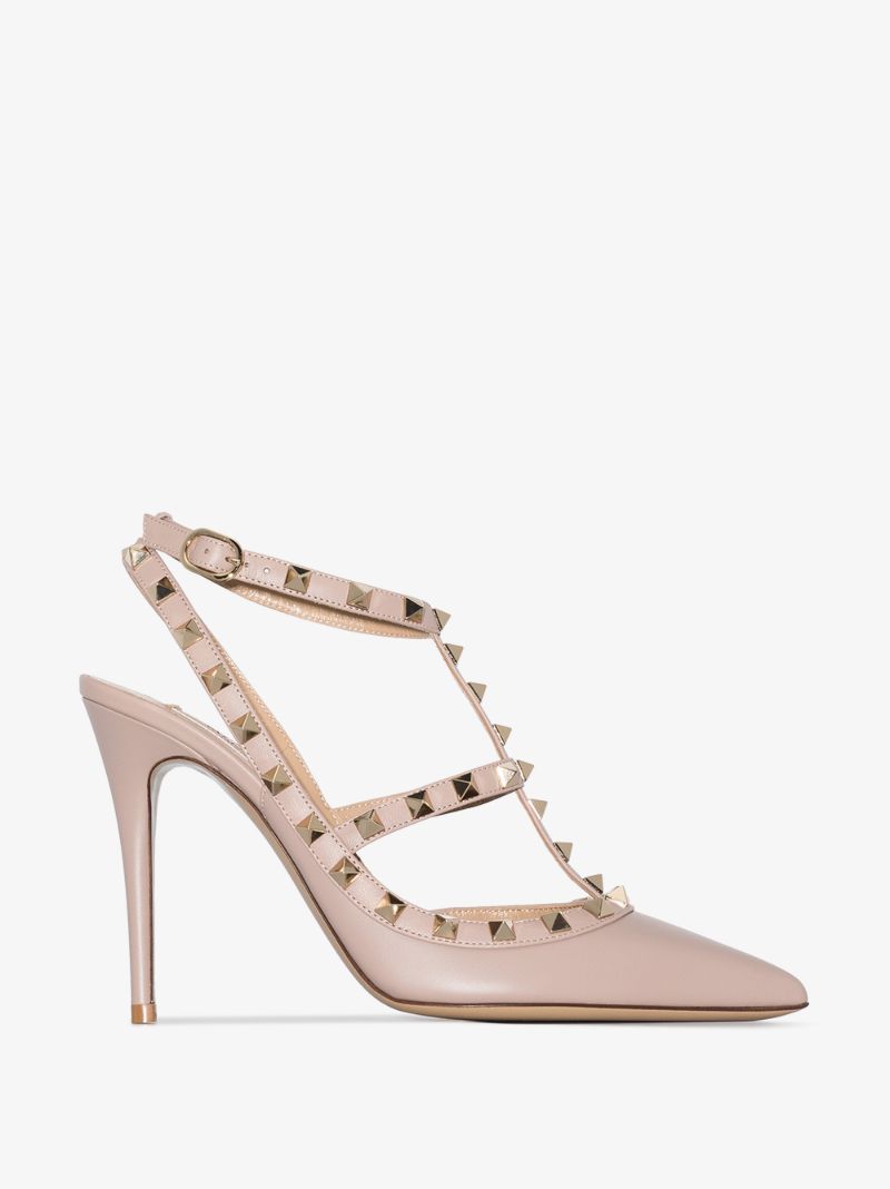 Pink Rockstud 100 Caged Leather Pumps