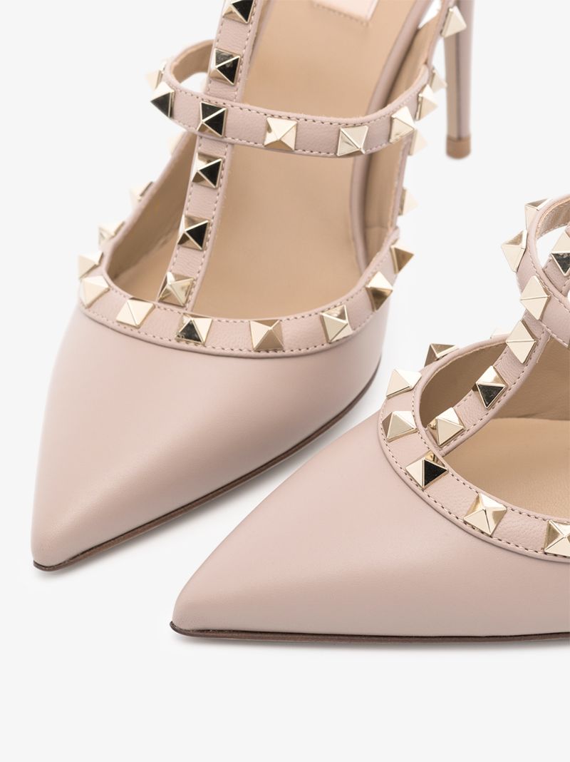 Pink Rockstud 100 Caged Leather Pumps