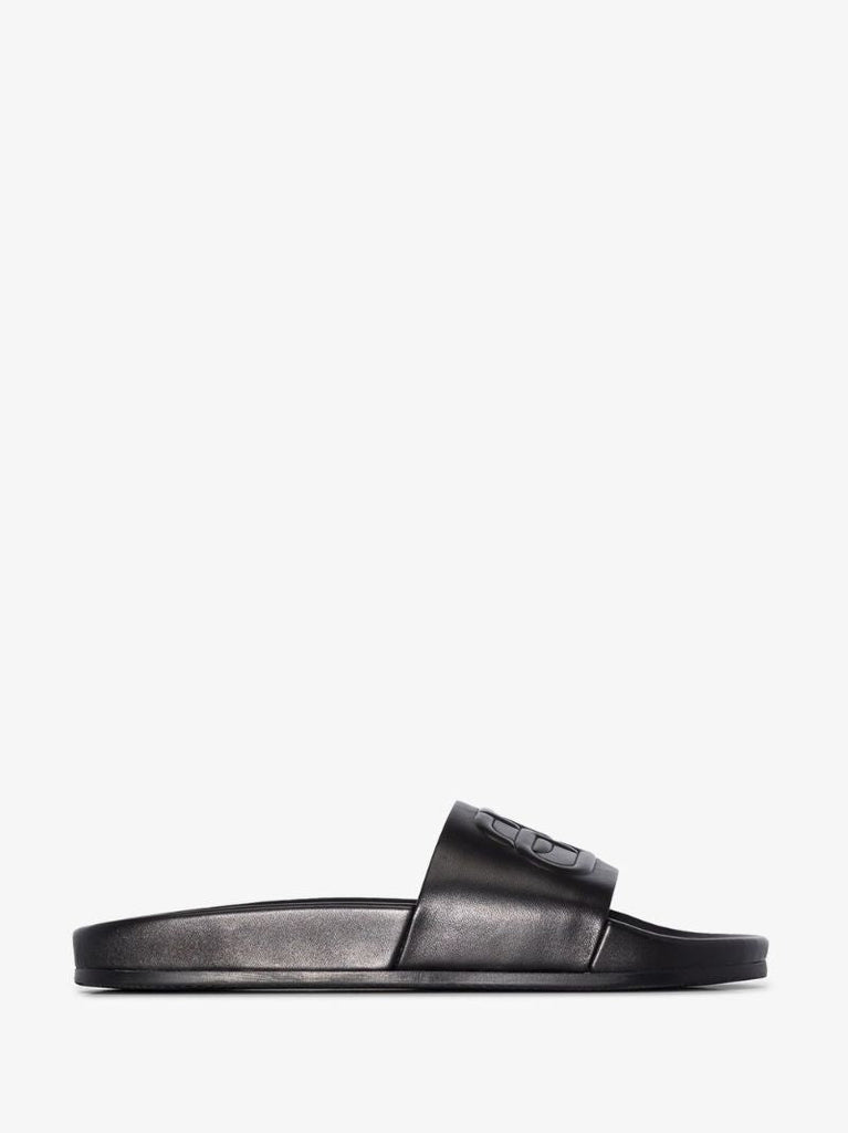 Black Leather Slides
