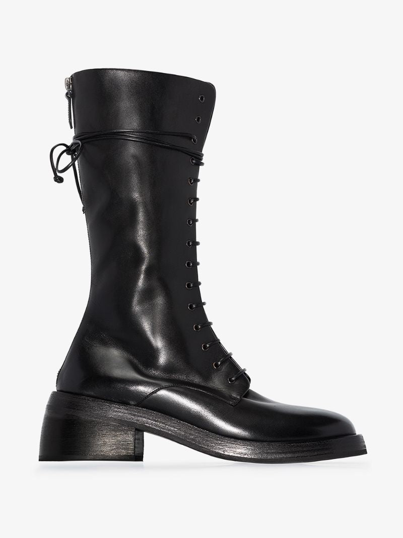Black Leather Lace-up Boots