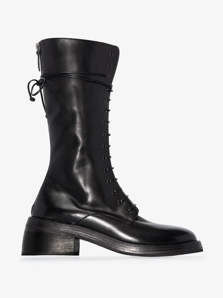 Black Leather Lace-up Boots