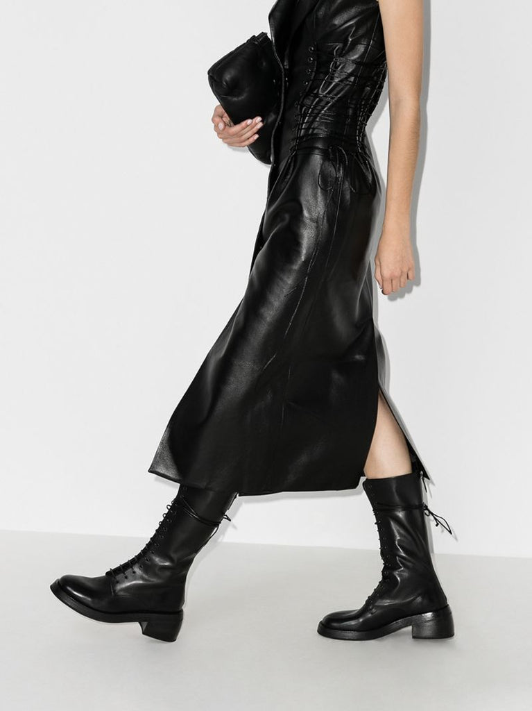 Black Leather Lace-up Boots
