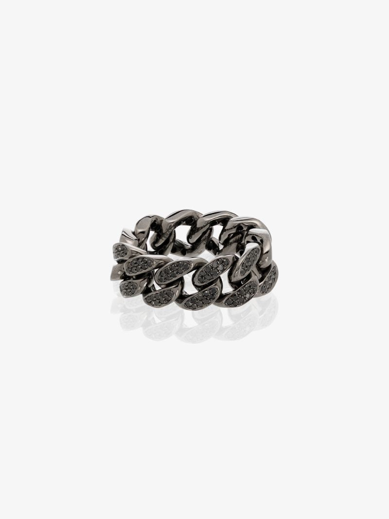 18k Black Gold Flat Link Diamond Ring