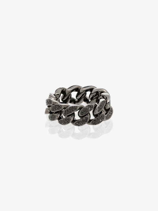 18k Black Gold Flat Link Diamond Ring