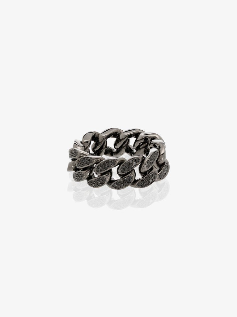18k Black Gold Flat Link Diamond Ring
