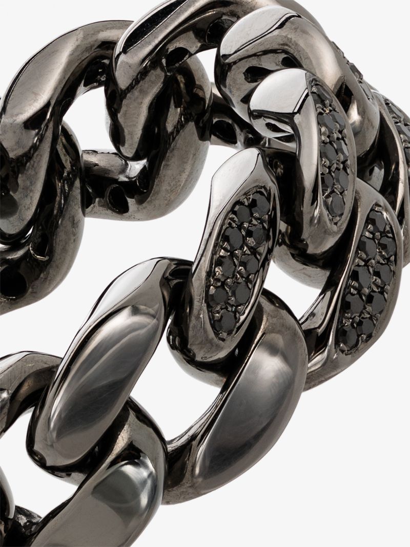 18k Black Gold Flat Link Diamond Ring