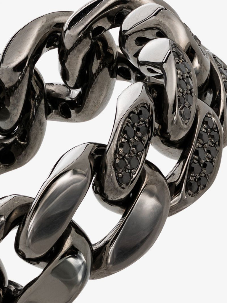18k Black Gold Flat Link Diamond Ring
