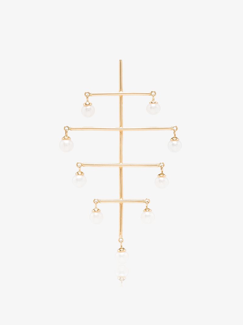 18k Yellow Gold Tree Pearl Earring