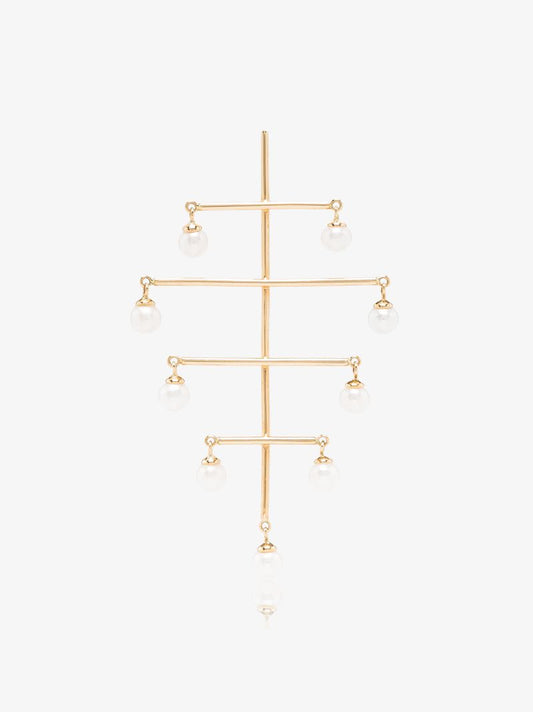 18k Yellow Gold Tree Pearl Earring