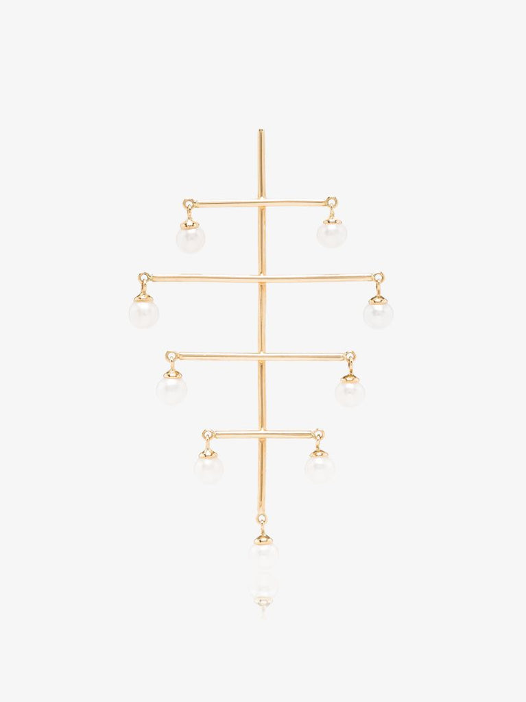 18k Yellow Gold Tree Pearl Earring