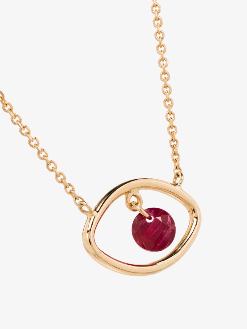 18k Yellow Gold Eye Pendant Ruby Necklace