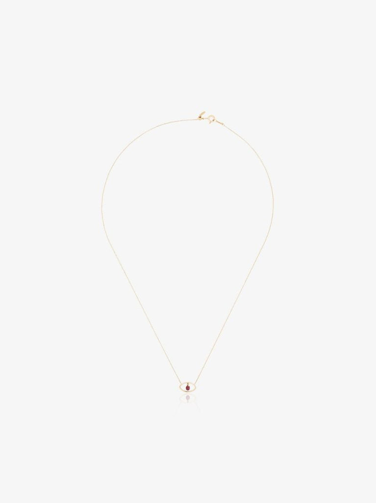 18k Yellow Gold Eye Pendant Ruby Necklace