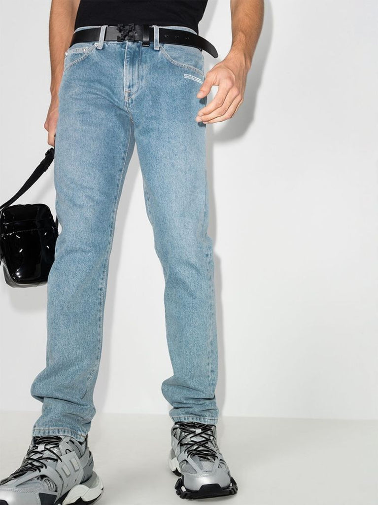 Blue Logo Print Slim Leg Jeans