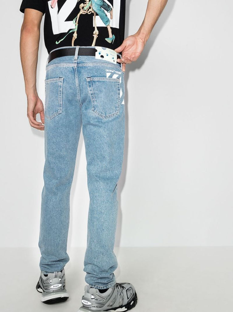 Blue Logo Print Slim Leg Jeans