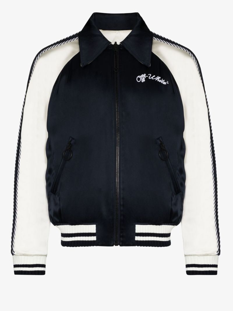 Blue Souvenir Embroidered Reversible Bomber Jacket