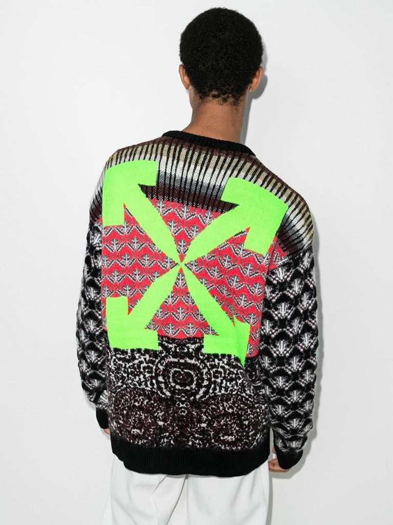 Black Jacquard Intarsia Knit Sweater