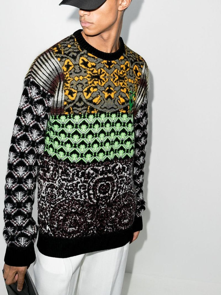 Black Jacquard Intarsia Knit Sweater