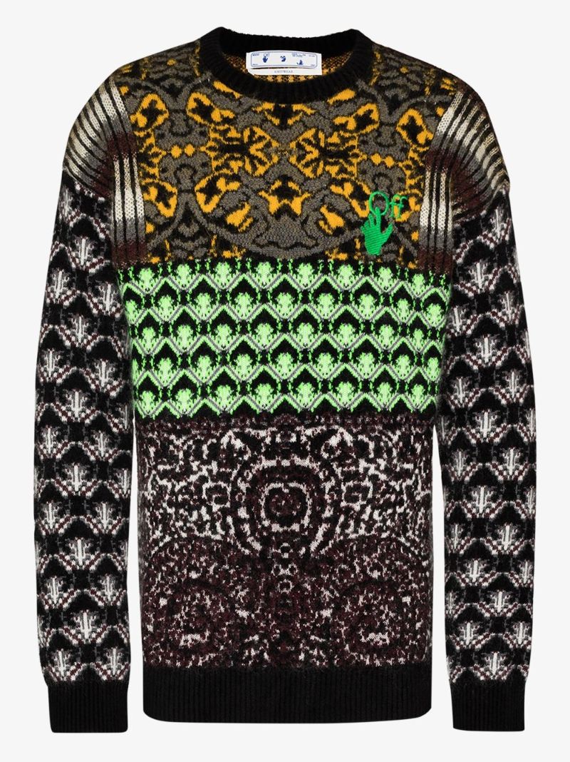 Black Jacquard Intarsia Knit Sweater
