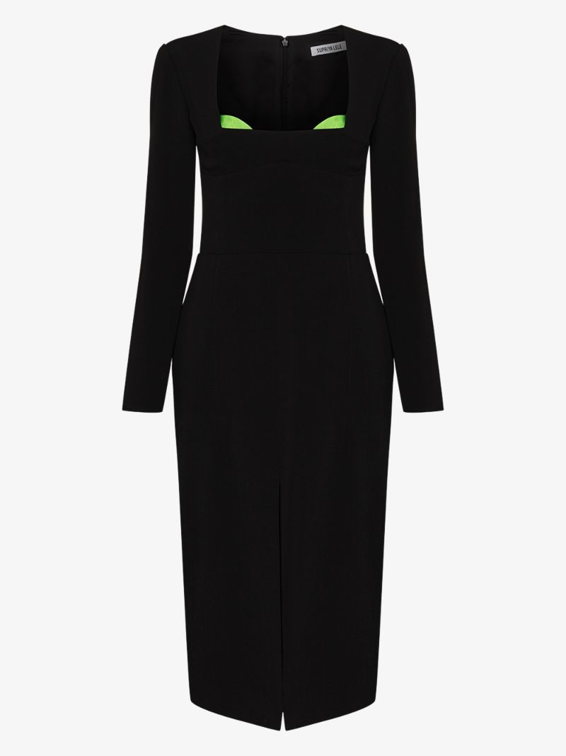 Contrast Detail Square Neck Dress
