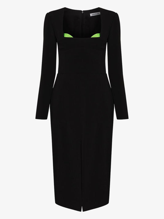 Contrast Detail Square Neck Dress