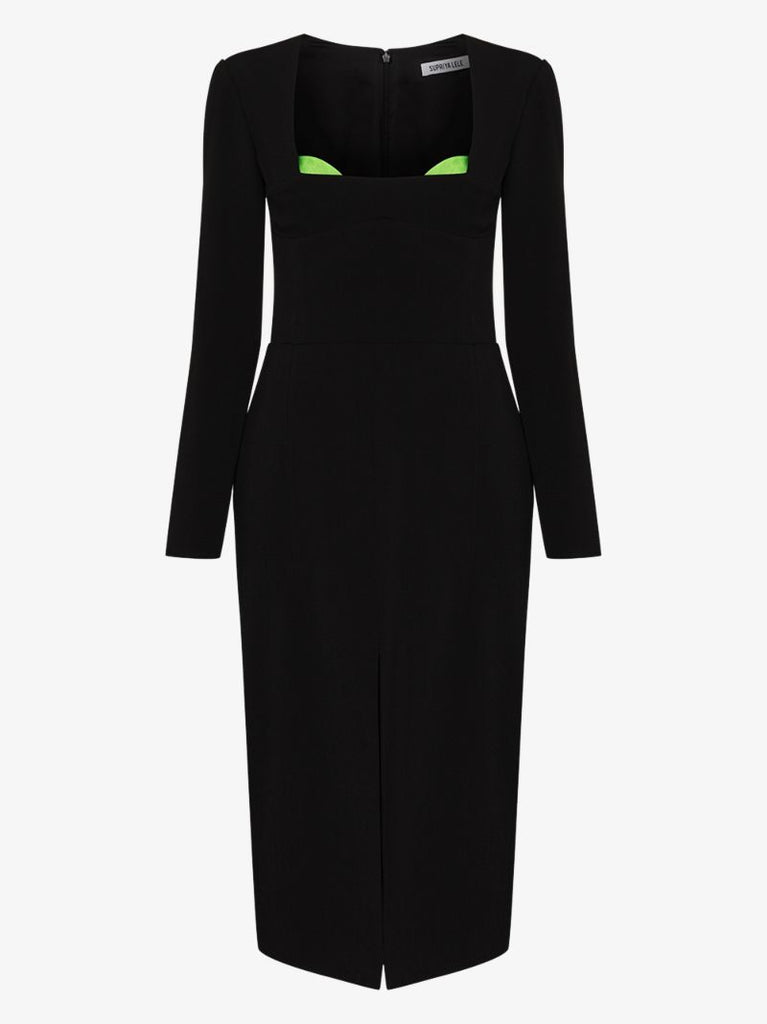 Contrast Detail Square Neck Dress