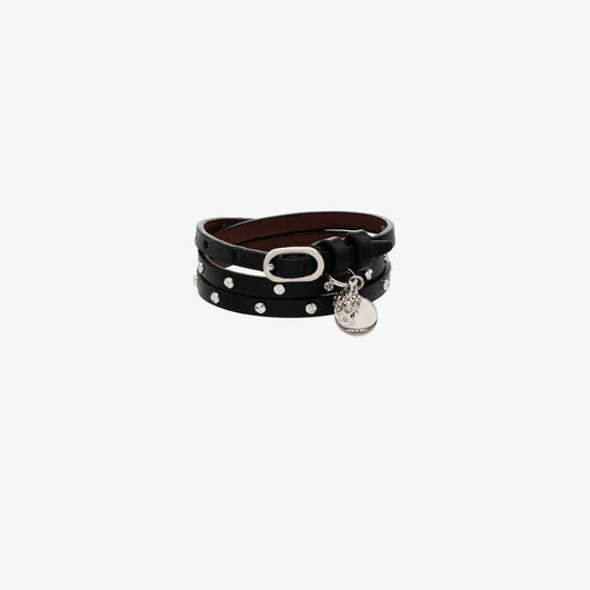 Black Studded Skull Wrap Leather Bracelet