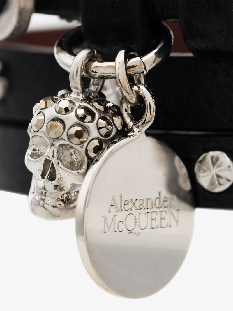 Black Studded Skull Wrap Leather Bracelet
