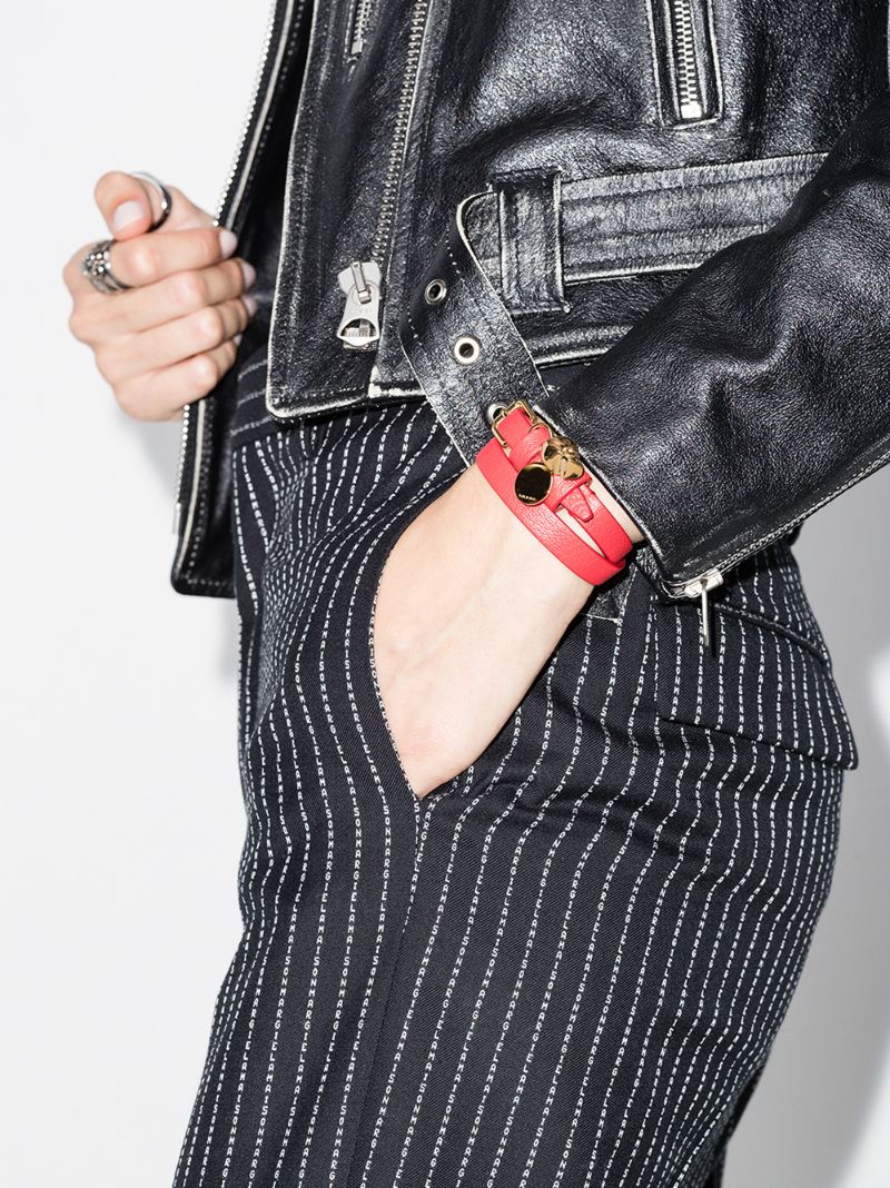 Red Skull Wrap Leather Bracelet
