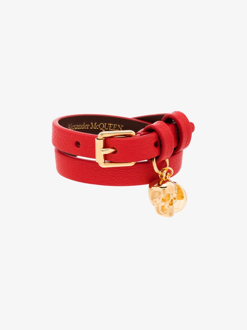 Red Skull Wrap Leather Bracelet