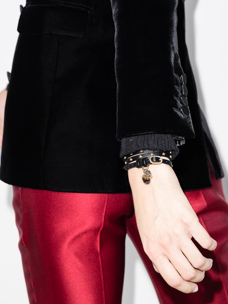 Black Studded Skull Wrap Leather Bracelet