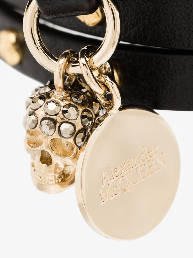 Black Studded Skull Wrap Leather Bracelet